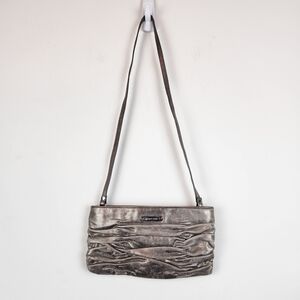 Michael Kors Gray Ruched Distressed Leather Envelope Cross Body Shoulder Bag